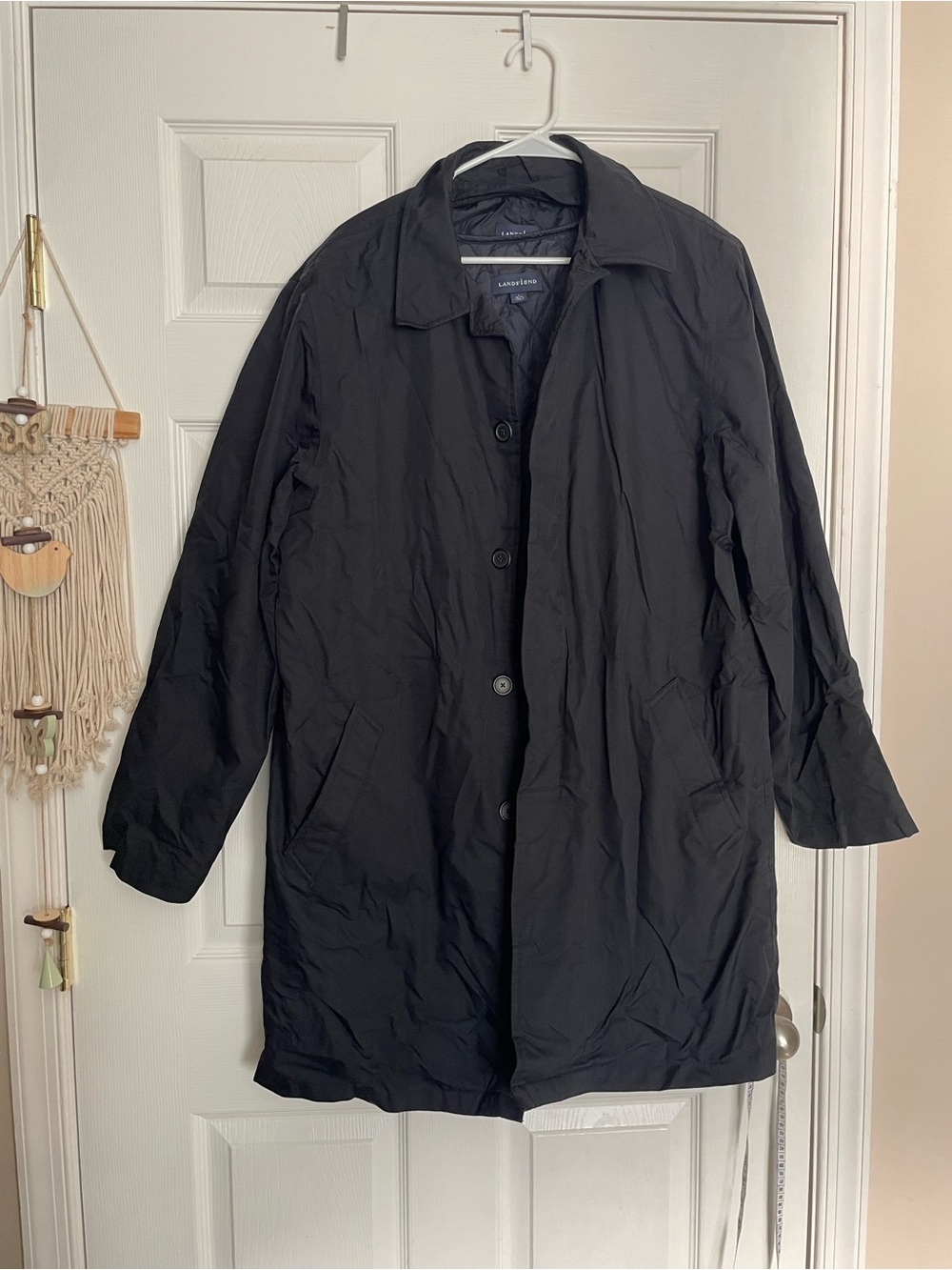 Lands' End Mens size L (42-44) Quilted Black Rain Jacket Two Layers EUC
